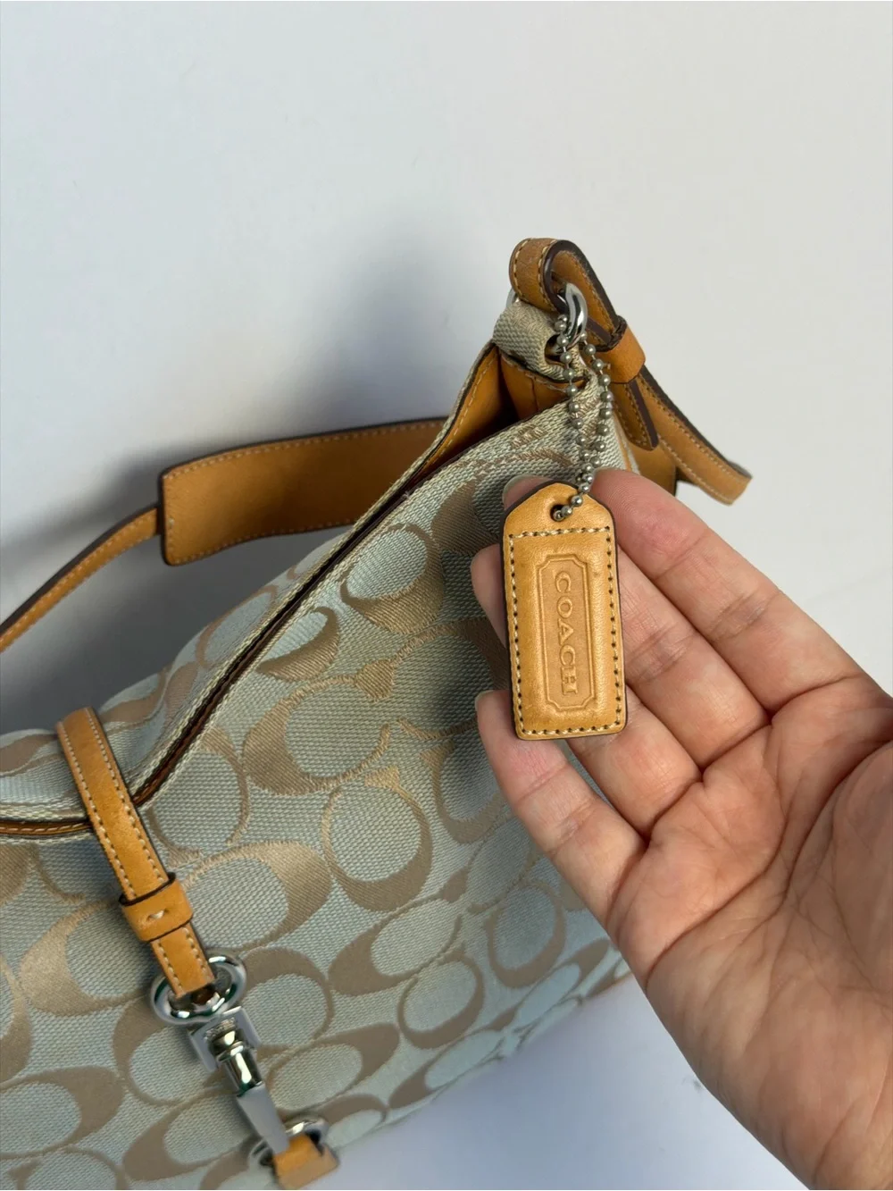 Coach Y2K Hampton Clip Signature Blue/Tan Hobo Shoulder Bag